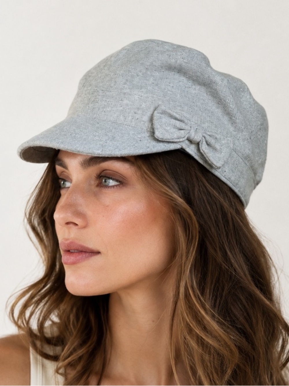 Vintage August Gray Cadet Newsboy Hat Bow Detail Size OS